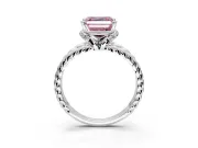 Halo Engagement Ring Setting for Fancy Pink Asscher Cut Center with Rope Twist Split Shank and Prong Head in Platinum