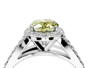 Halo Engagement Ring Setting for Fancy Yellow Oval Center with Narrow Pave Split Shank and Prong Head in White Gold