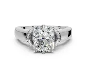 Solitaire Engagement Ring Setting for Radiant Cut Center with Wide Band, Pave Collar and Prong Head in Platinum