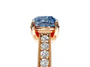 Solitaire Engagement Ring Setting for Fancy Blue Cushion Cut Center with Milgrain-Framed Pave Band and Prong Head in Rose Gold