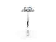 Halo Engagement Ring Setting for Fancy Blue Radiant Cut Center with Plain Tapered Band and Prong Head in White Gold