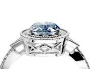 Halo Engagement Ring Setting for Fancy Blue Oval Center with Milgrain Rim, Pave Band and Prong Head in Platinum