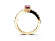 Solitaire Engagement Ring Setting for Fancy Pink Emerald Cut Center with Single Row Accent Band and Prong Head in Yellow Gold