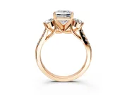 3 Stone Engagement Ring Setting for Princess Cut Center with Crossover Basket, Pave Band and Prong Head in Rose Gold