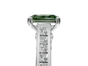Solitaire Engagement Ring Setting for Fancy Green Emerald Cut Center with Channel Band and Double Claw Prong Head in Sterling Silver