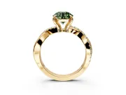 Solitaire Engagement Ring Setting for Fancy Green Round Cut Center with Half-Pave Crossover Band and Prong Head in Yellow Gold