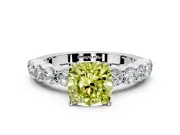 Shared-Prong Engagement Ring Setting for Fancy Yellow Cushion Cut Center with Graduated Accents and Prong Head in Sterling Silver