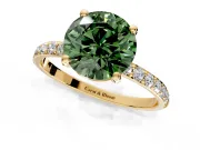 Solitaire Engagement Ring Setting for Fancy Green Round Cut Center with Pave Accents and Prong Head in Yellow Gold