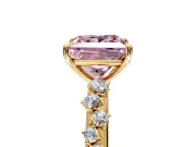 Cluster Engagement Ring Setting for Fancy Pink Princess Cut Center with Round Cut Accent Band and Prong Head in Yellow Gold