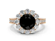 Halo Engagement Ring Setting for Fancy Black Round Cut Center with Milgrain Channel Band and Prong Head in Rose Gold