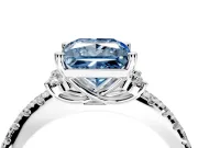 Paired Accent Engagement Ring Setting for Fancy Blue Princess Cut Center with Pave Band and Prong Head in Sterling Silver
