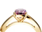 Solitaire Engagement Ring Setting for Fancy Pink Emerald Cut Center with Flat-Sided Plain Band and Prong Head in Yellow Gold