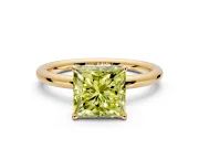Hidden Halo Engagement Ring Setting for Fancy Yellow Princess Cut Center with Thin Rounded Band and Prong Head in Yellow Gold