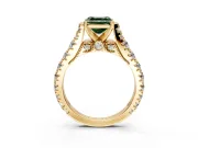 Solitaire Engagement Ring Setting for Fancy Green Asscher Cut Center with Pave Cathedral Shoulders and Prong Head in Yellow Gold