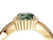 Halo Engagement Ring Setting for Fancy Green Cushion Cut Center with Wide Band, Inlaid Accent Row and Prong Head in Yellow Gold