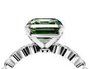 Solitaire Engagement Ring Setting for Fancy Green Asscher Cut Center with Bezel-Dot Beaded Band and Prong Head in Sterling Silver