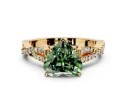Solitaire Engagement Ring Setting for Fancy Green Heart-Shaped Center with Twisted Pave Split Shank and Prong Head in Yellow Gold