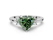 3 Stone Engagement Ring Setting for Fancy Green Heart-Shaped Center with Wide Plain Band and Prong Head in Sterling Silver
