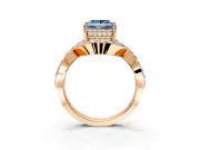Halo Engagement Ring Setting for Fancy Blue Princess Cut Center with Pave Infinity Twist Band and Prong Head in Rose Gold