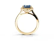 Milgrain Floral Halo Engagement Ring Setting for Fancy Blue Asscher Cut Center with Pave Band and Prong Head in Yellow Gold