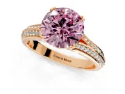 Solitaire Engagement Ring Setting for Fancy Pink Round Cut Center with Pave Rail Split Shank and Prong Head in Rose Gold