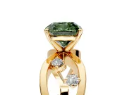 Solitaire Engagement Ring Setting for Fancy Green Cushion Cut Center with Criss-Cross Accent Band and Prong Head in Yellow Gold
