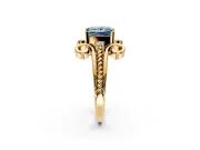 Solitaire Engagement Ring Setting for Fancy Blue Princess Cut Center with Twisted Band and Scroll Prong Head in Yellow Gold