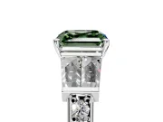 Channel-Set Engagement Ring Setting for Fancy Green Asscher Cut Center with Baguette Band and Prong Head in Platinum