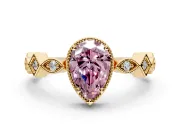 Milgrain Bezel Engagement Ring Setting for Fancy Pink Pear-Shaped Center with Marquise Stations and Bezel Head in Yellow Gold