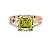 Solitaire Engagement Ring Setting for Fancy Yellow Asscher Cut Center with Carved Leaf Shoulders and Prong Head in Rose Gold