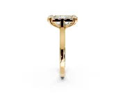 Single Halo Engagement Ring Setting for Fancy Blue Emerald Cut Center with Corner Claws, Plain Band and Prong Head in Yellow Gold