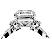 3 Stone Engagement Ring Setting for Asscher Cut Center with Pave Twist Band and Prong Head in Platinum