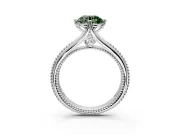 Solitaire Engagement Ring Setting for Fancy Green Round Cut Center with Milgrain Cathedral Band and Prong Head in Platinum