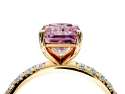 Solitaire Engagement Ring Setting for Fancy Pink Radiant Cut Center with Micro Pave Band and Prong Head in Yellow Gold