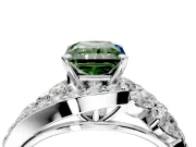 Halo Engagement Ring Setting for Fancy Green Radiant Cut Center with Marquise and Pave Bypass Band and Prong Head in Sterling Silver