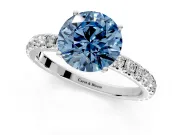 Solitaire Engagement Ring Setting for Fancy Blue Round Cut Center with Large Accent Band and Prong Head in White Gold
