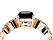 Leaf Engagement Ring Setting for Fancy Black Emerald Cut Center with Milgrain Accent Band and Prong Head in Rose Gold