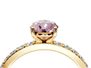 Solitaire Engagement Ring Setting for Fancy Pink Pear-Shaped Center with Round Cut Pave Band and Prong Head in Yellow Gold