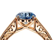 Solitaire Engagement Ring Setting for Fancy Blue Round Cut Center with Engraved Pave Band and Prong Head in Rose Gold