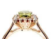 Starburst Halo Engagement Ring Setting for Fancy Yellow Emerald Cut Center with Thin Round-Wire Band and Prong Head in Rose Gold