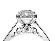 Solitaire Engagement Ring Setting for Radiant Cut Center with Channel Band and Double Claw Prong Head in Platinum