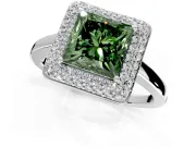 Halo Engagement Ring Setting for Fancy Green Princess Cut Center with Plain Tapered Band and Prong Head in Sterling Silver