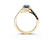 Solitaire Engagement Ring Setting for Fancy Blue Emerald Cut Center with Partway Pave Band and Prong Head in Yellow Gold