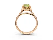 Solitaire Engagement Ring Setting for Fancy Yellow Cushion Cut Center with Accented Split Shank and Prong Head in Rose Gold