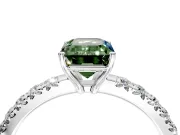 Solitaire Engagement Ring Setting for Fancy Green Emerald Cut Center with Large Accent Band and Prong Head in White Gold