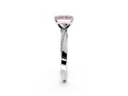 Side Accent Engagement Ring Setting for Fancy Pink Radiant Cut Center with Accent Shoulders and Prong Head in Platinum