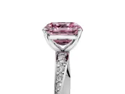 Side Accent Engagement Ring Setting for Fancy Pink Asscher Cut Center with Accent Shoulders and Prong Head in Platinum