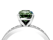 Milgrain Pave Engagement Ring Setting for Fancy Green Emerald Cut Center with Accent Band and Prong Head in Platinum