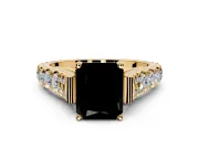 Solitaire Engagement Ring Setting for Fancy Black Radiant Cut Center with Pave Cathedral Shoulders and Prong Head in Yellow Gold