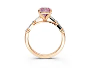 Baguette Engagement Ring Setting for Fancy Pink Cushion Cut Center with Alternating Bar-Set Band and Prong Head in Rose Gold